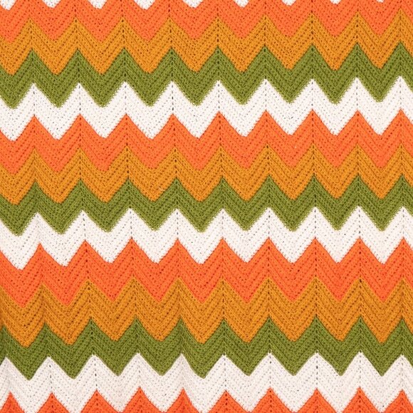 Chevron Afghan Throw Blanket VTG Orange Green Yellow Crochet Zigzag 70s 80s - Picture 3 of 5